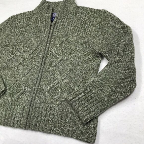 Y2K NEWTON TRADING Wool Cardigan Sweater Women PL Petite Moss Green Cable Knit - Picture 3 of 16